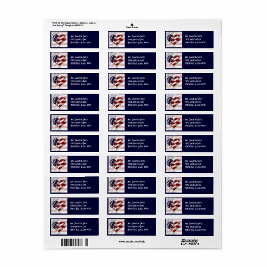 Patriottische Amerikaanse vlag Hart Adres Label (Full Sheet)