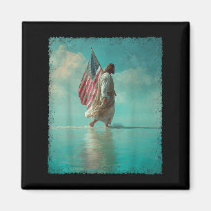 Patriottische Amerikaanse Vlag Jezus Wandelen Op W Magneet