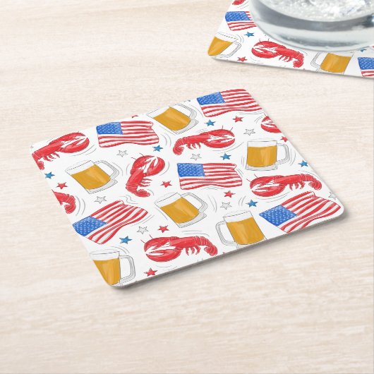 patriottische amerikaanse vlag kreeft bier ster pa vierkante kartonnen onderzetter (Schuin)