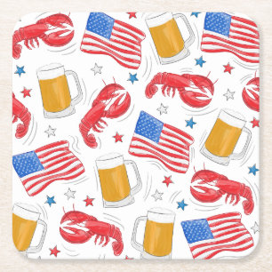 patriottische amerikaanse vlag kreeft bier ster pa vierkante kartonnen onderzetter