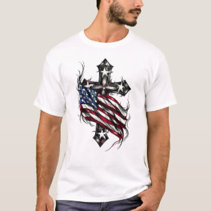 Patriottische Amerikaanse vlag kruis T-shirt