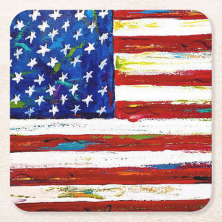 Patriottische Amerikaanse Vlag Kunst Vierkante Kartonnen Onderzetter