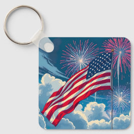 Patriottische Amerikaanse Vlag met Vuurwerk - 4 ju Sleutelhanger