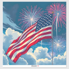 Patriottische Amerikaanse Vlag met Vuurwerk - 4 ju Sticker