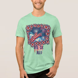 Patriottische Amerikaanse Vlag met Vuurwerk - 4 ju Tri-Blend Shirt
