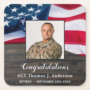 Patriottische Amerikaanse vlag Militaire Pensioen Vierkante Kartonnen Onderzetter