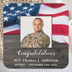 Patriottische Amerikaanse vlag Militaire Pensioen Vierkante Sticker
