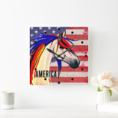 Patriottische Amerikaanse vlag Rood Wit en Blauw P Vierkante Klok (Huis)