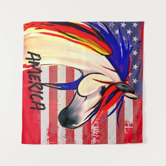 Patriottische Amerikaanse vlag Rood Wit en Blauw P Wandkleed (Voorkant (horizontaal))