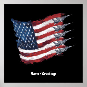Patriottische Amerikaanse vlag straaljagers 4 juli Poster