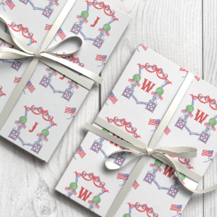 Patriottische Amerikaanse vlag Topiary Monogram Cr Inpakpapier Vel