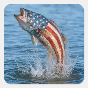 Patriottische Amerikaanse Vlag Vis Vierkante Sticker