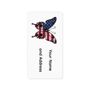 Patriottische Amerikaanse Vlag Vlinder Etiket