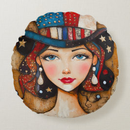 patriottische amerikaanse vrouw rond kussen