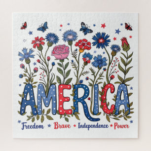 Patriottische Amerikaanse Wilde Bloemen Vierde Jul Legpuzzel
