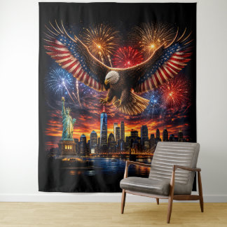 Patriottische Amerikaanse Zeearend Vuurwerk New Yo Wandkleed