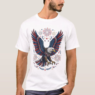 Patriottische Amerikaanse Zeearend Vuurwerk Vintag T-shirt