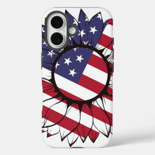 Patriottische Amerikaanse Zonnebloem iPhone 16 Hoesje