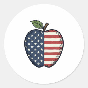 Patriottische Apple Vintage Gravure Vector Design_ Ronde Sticker