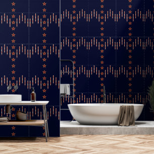 Patriottische Art Deco - Rood Ivoor op Navy Blue v Behang