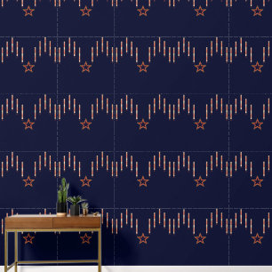 Patriottische Art Deco - Rood Ivoor op Navy Blue v Behang
