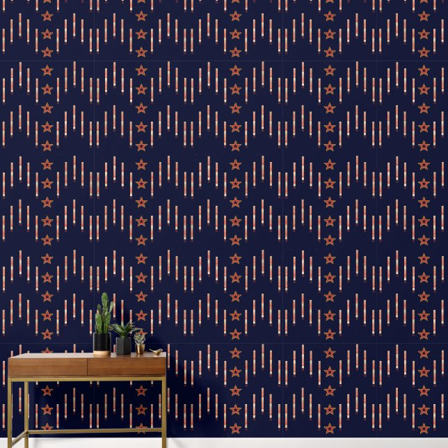 Patriottische Art Deco - Rood Ivoor op Navy Blue v Behang (Hal)