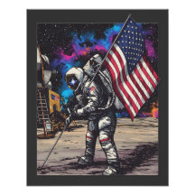 Patriottische astronaut met Amerikaanse vlag