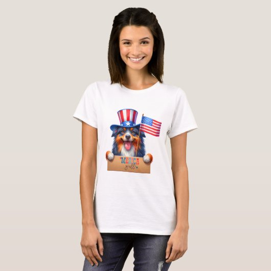 Patriottische Australische herder 'Merica Y'all T-shirt (Voorkant volledig)