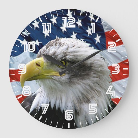 Patriottische Bald Eagle American Flag Wall klok (Voorkant)