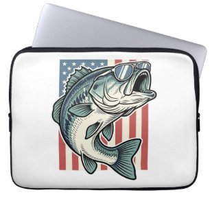 Patriottische Basservisvangbril Vintage Vector D Laptop Sleeve