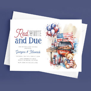 Patriottische BBQ Rood, Wit & Komend Babyfeestje Kaart
