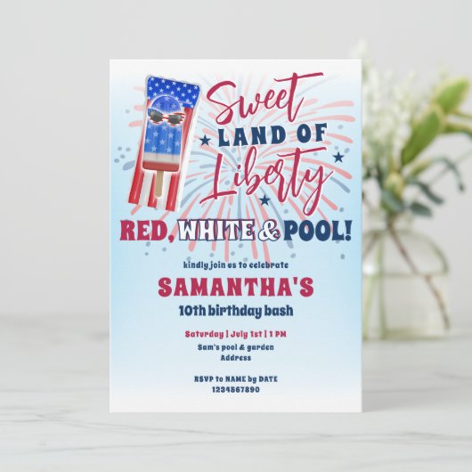 Patriottische Bday Juli 4e Zomer Pool Verjaardagsf Kaart (Staand voorkant)