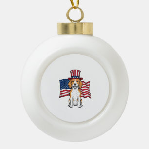 Patriottische Beagle-hondenvlag Vintage graveeront Keramische Bal Ornament