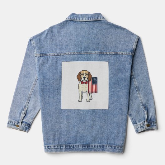 Patriottische Beagle met Vlag Vintage Vector Kunst Denim Jacket (Achterkant)