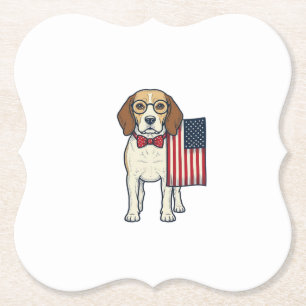 Patriottische Beagle met Vlag Vintage Vector Kunst Kartonnen Onderzetters