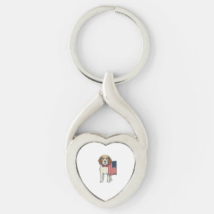Patriottische Beagle met Vlag Vintage Vector Kunst Sleutelhanger