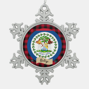 Patriottische Belize, rode buffelstaart en Belize  Tin Sneeuwvlok Ornament