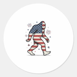 Patriottische Bigfoot Vintage Gravure Shirt Ontwer Ronde Sticker