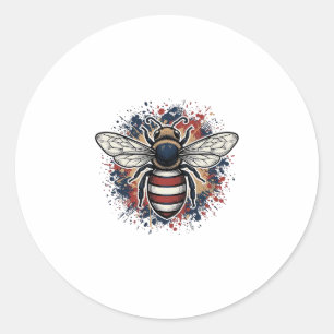 Patriottische Bij Vintage Gravure Vector Ontwerp_1 Ronde Sticker