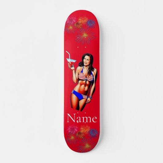 Patriottische Bikini Fitness Model Thunder_Cove Skateboard (Voorkant)