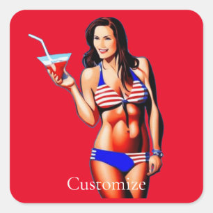 Patriottische Bikini Fitness Model Thunder_Cove Vierkante Sticker
