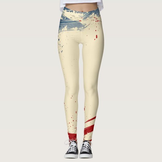 Patriottische blauwe en rode Leggings (Voorkant)