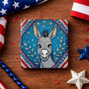 Patriottische Blauwe Ezel Illustratie Vierkante Button 5,1 Cm