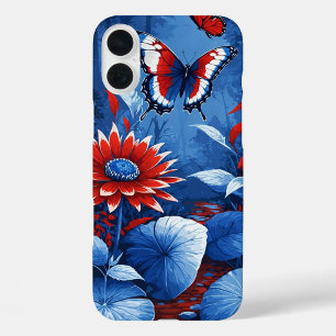 Patriottische bloei en vlinderdromenlandschap iPhone 16 plus hoesje