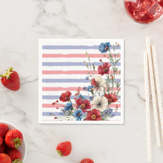 Patriottische bloemen- en strepenfeestpapier  servet