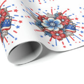 Patriottische Bloemen in Rood Wit & Blauw 4 juli Cadeaupapier (Rol Hoek)