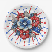 Patriottische Bloemen in Rood Wit & Blauw 4 juli Papieren Bordje (Voorkant)