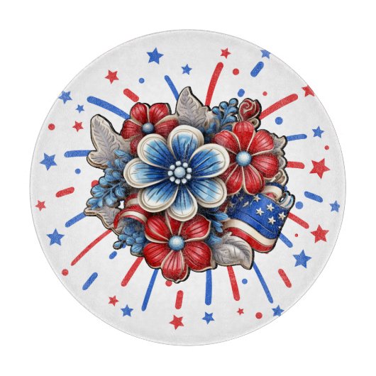 Patriottische Bloemen in Rood Wit & Blauw 4 juli Snijplank (Voorkant)