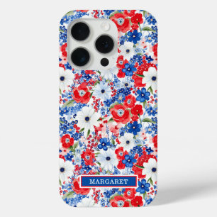 Patriottische Bloemen met Initialen iPhone 15 Pro Case