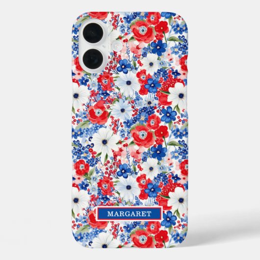 Patriottische Bloemen met Initialen Case-Mate iPhone Case (Achterkant)